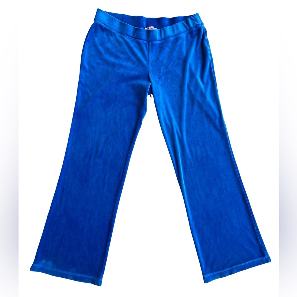 JUICY COUTURE Royal Blue Velour Pants w Bling Rhinestone Spell-Out Low-Rise Sz M